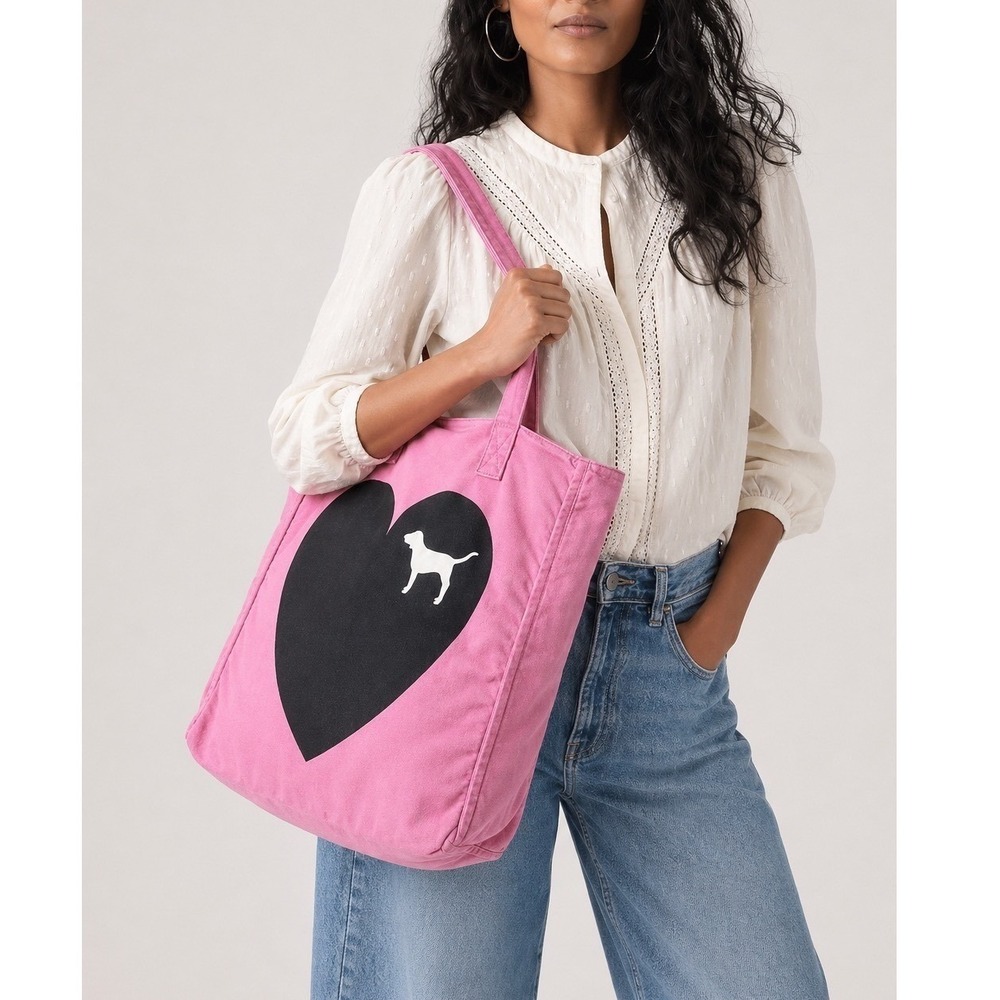 Vintage PINK Victoria's Secret 2008 Pink Solid/Checkered Reversible Tote Bag